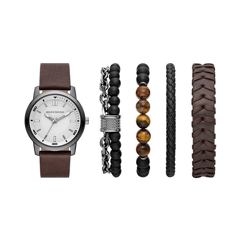 Skechers Mens Gunmetal & Brown Watch & Bracelet Set Product Image