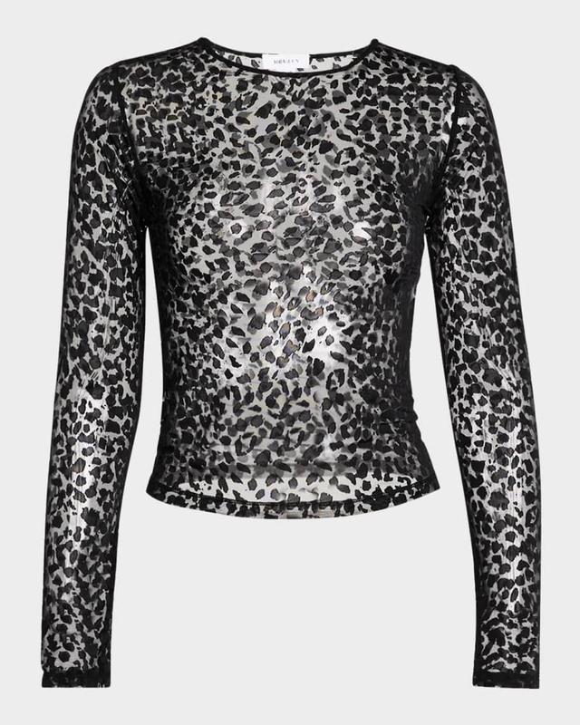 Cheetah-Print Mesh Long-Sleeve Top Product Image