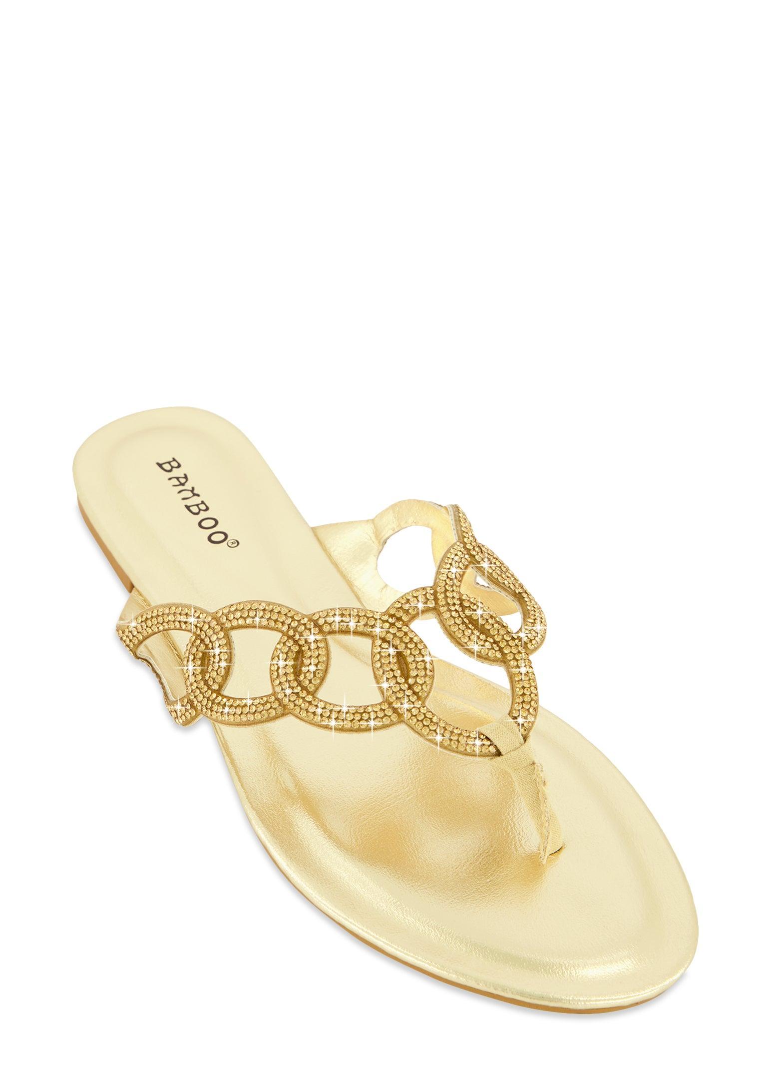 Womens Rhinestone Loop Thong Slide Sandals Product Image