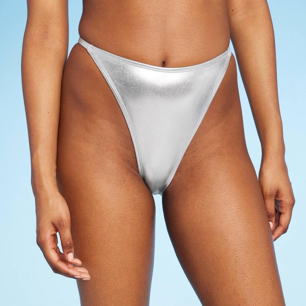 Womens Extra Cheeky Extra High Leg Bikini Bottom - Wild Fable Silver Foil XXS Product Image