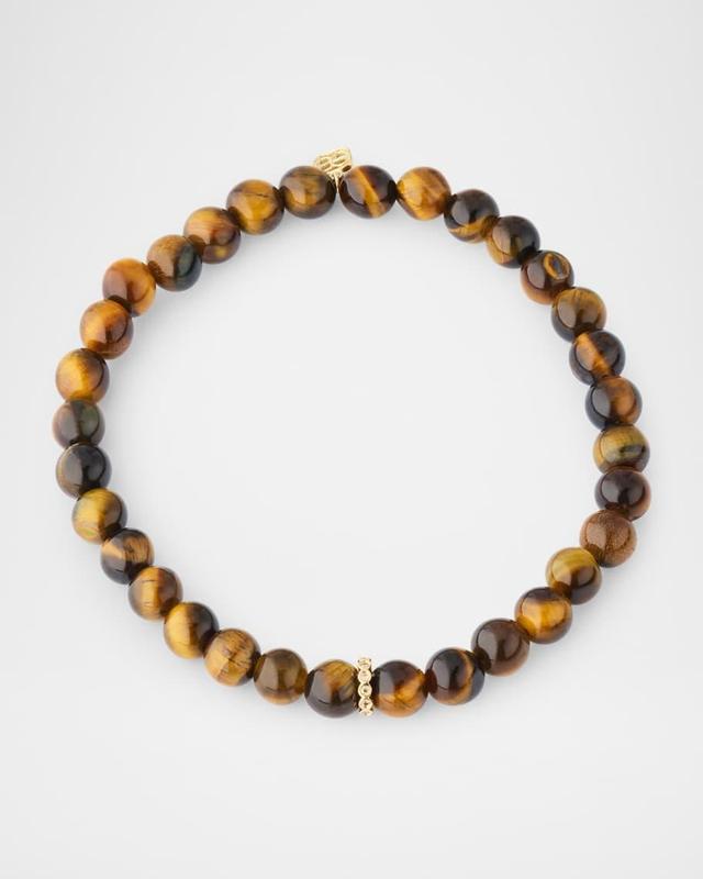 Men's Tiger's Eye Beaded Bracelet with 14K Diamond Rondelle Product Image