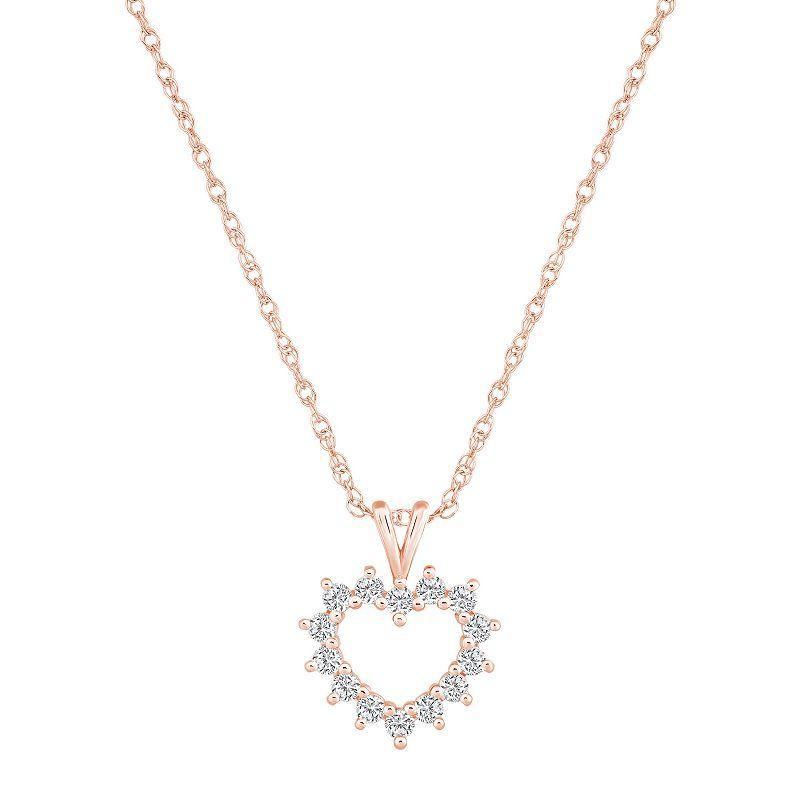 Alyson Layne 14k Gold 1/4 Carat T.W. Diamond Petite Open Heart Pendant Necklace, Womens 14k Rose Gold Product Image