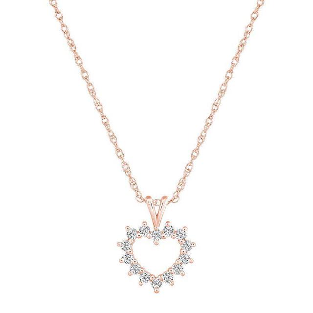 Alyson Layne 14k Gold 1/4 Carat T.W. Diamond Petite Open Heart Pendant Necklace, Womens 14k Rose Gold Product Image