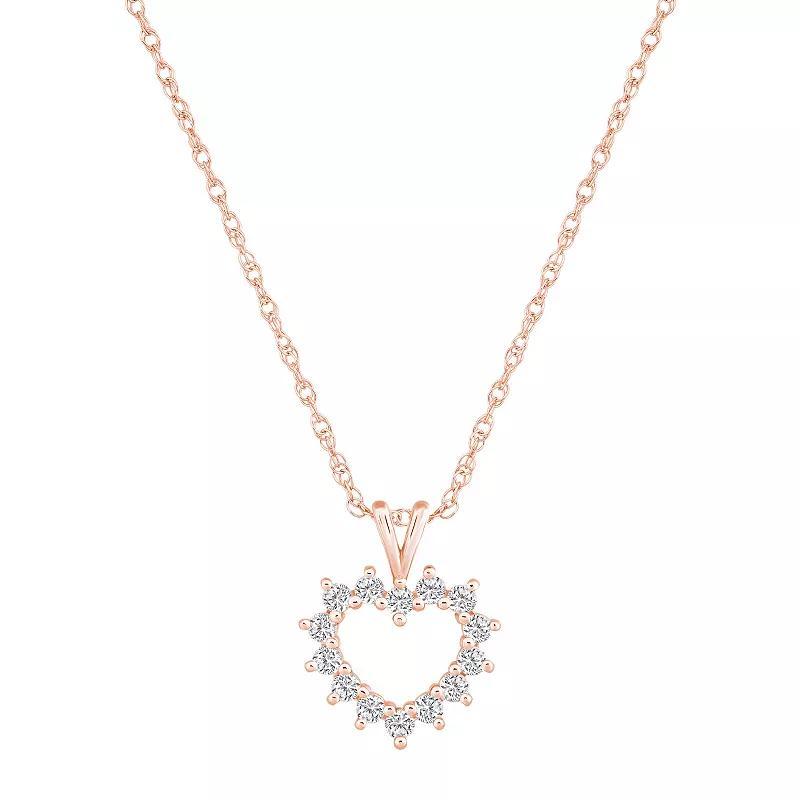 Alyson Layne 14k Gold 1/4 Carat T.W. Diamond Petite Open Heart Pendant Necklace, Womens 14k Rose Gold Product Image