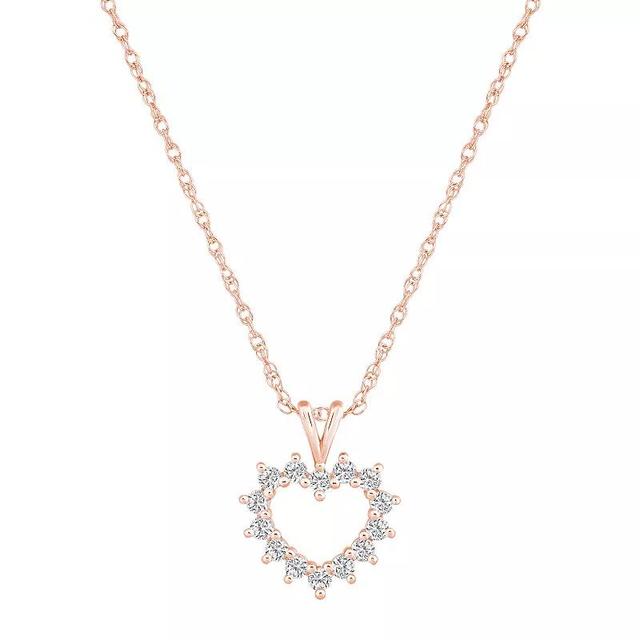 Alyson Layne 14k Gold 1/4 Carat T.W. Diamond Petite Open Heart Pendant Necklace, Womens 14k Rose Gold Product Image