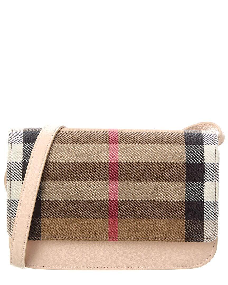 BURBERRY Check Canvas & Leather Shoulder Bag In Pink Product Image