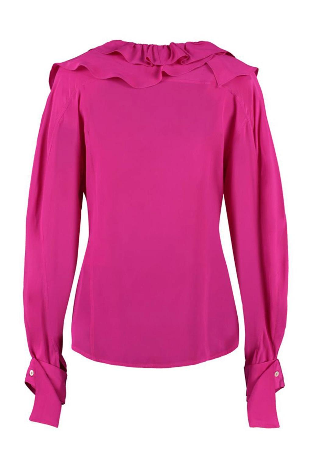 Ruffled Silk Blouse In Fuchsia Product Image