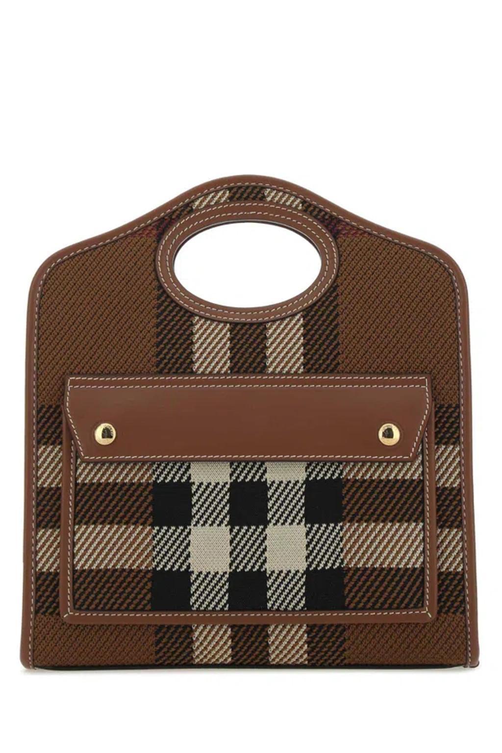 BURBERRY Multicolor Fabric And Leather Mini Pocket Handbag In Checked Product Image