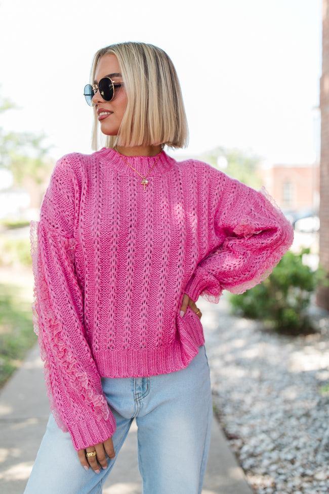 Beauty Within Pink Lace Sleeve Sweater Product Image