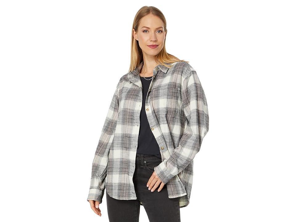 Lucky Brand Oversized Boyfriend Pocket Shirt (Black Cream Plaid) Women's Clothing Product Image