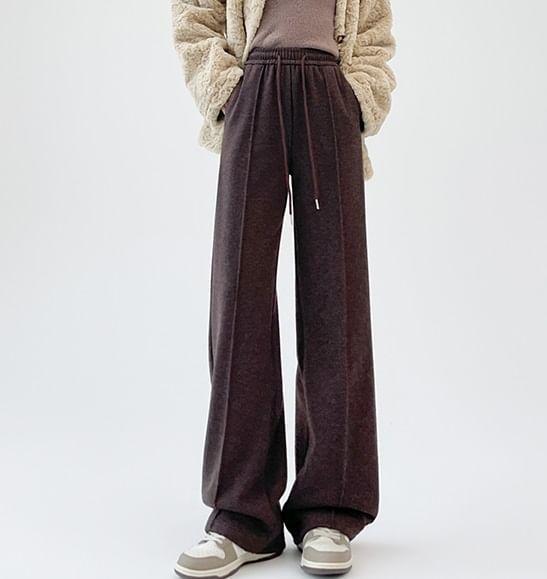 Drawstring Waist Herringbone Wide Leg Sweatpants Product Image