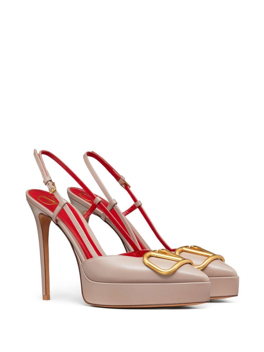 VALENTINO GARAVANI Vlogo Signature Calfskin Slingback Platform Pump 120mm Woman Poudre 40 Product Image