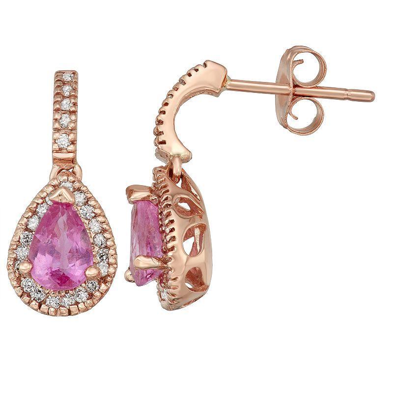 14k Rose Gold Pink Sapphire & 1/5 Carat T.W. Certified Diamond Teardrop Earrings, Womens Product Image