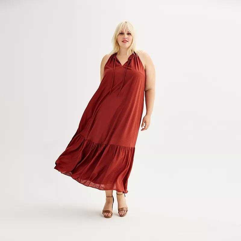 Plus Size Nine West Tiered Peasant Maxi Dress, Womens Product Image