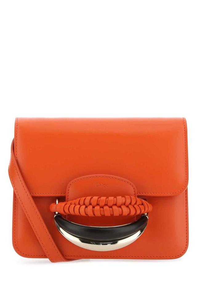 Fold-over Top Clutch With Unique Front Handle In Orange Product Image