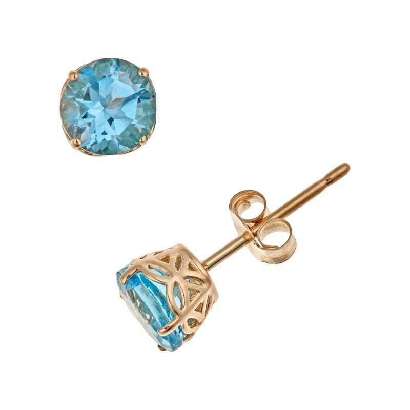 Belk & Co 14K Yellow Gold 5Mm Round Blue Topaz Stud Earrings Product Image