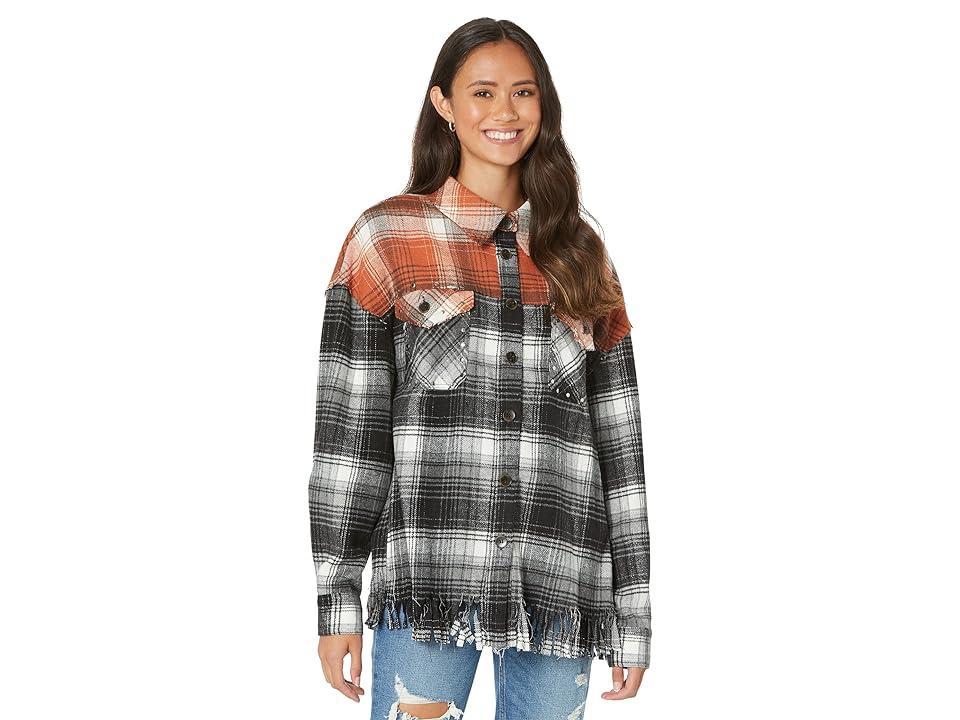 Miss Me Stud Fringe Flannel Shirt Multi) Women's Clothing Product Image