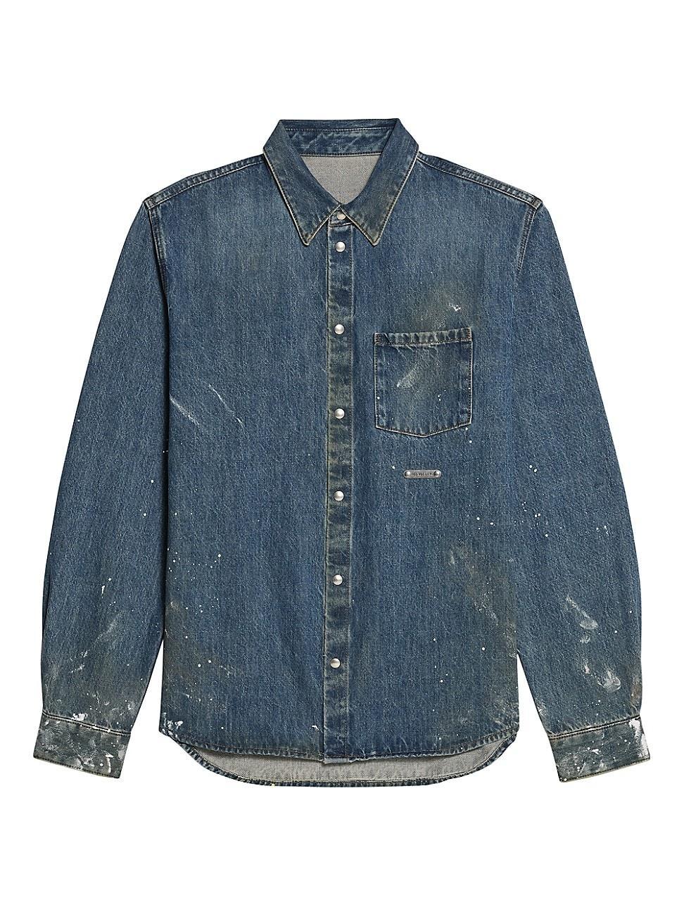 Mens Paint Splatter Denim Overshirt Product Image