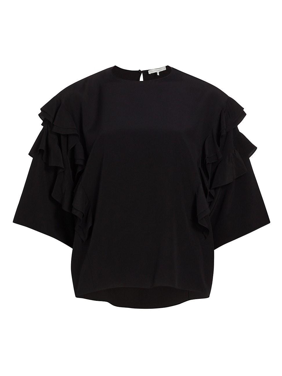 Womens Silk Ruffled-Sleeve Blouse product image