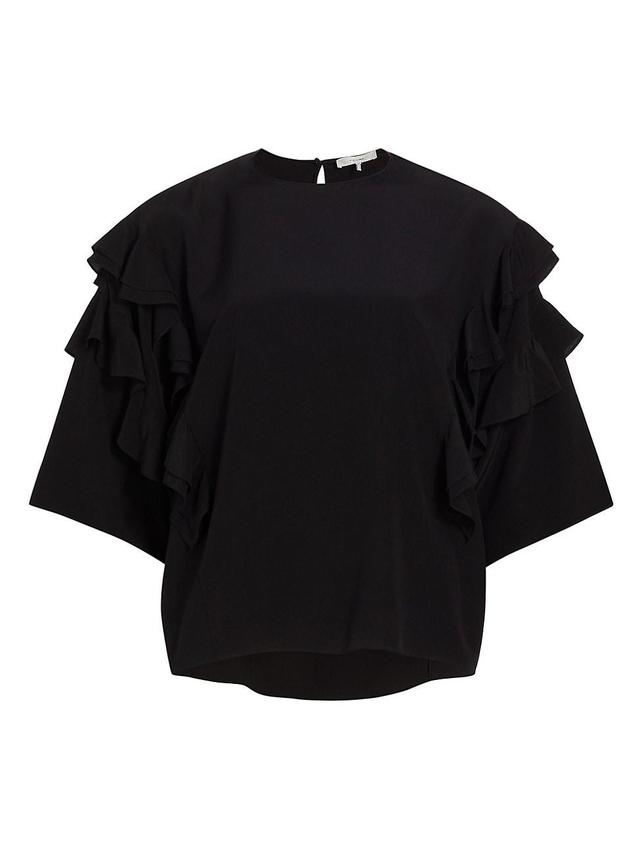 Womens Silk Ruffled-Sleeve Blouse Product Image