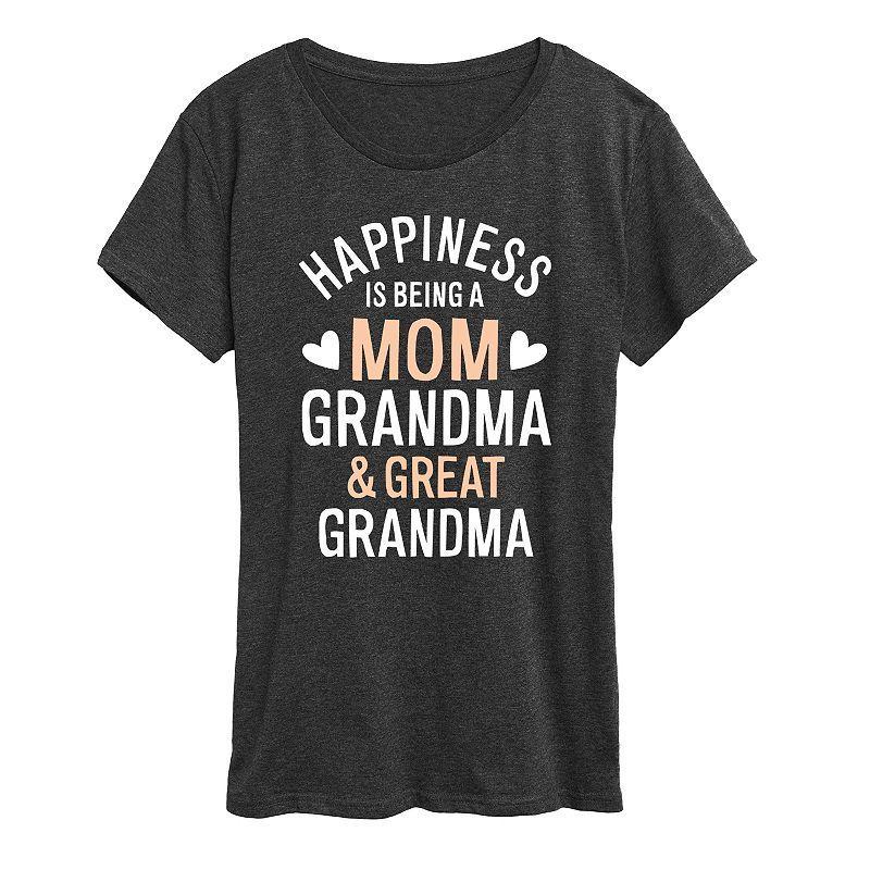 Womens Happiness Mom Grandma & Great Grandma Graphic Tee, Girls Heather Grey Product Image