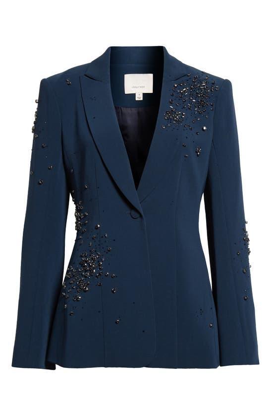 Rhinestone Crackle Embellished Cheyenne Blazer In Peacock Blue Product Image