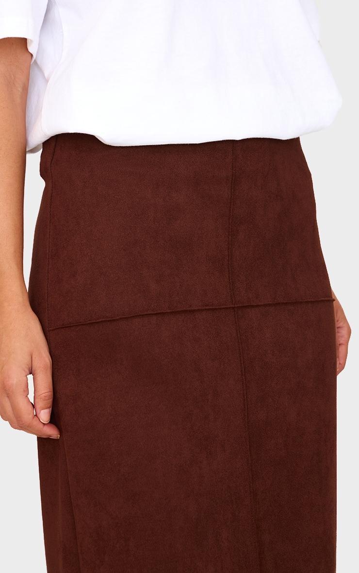 Chocolate Faux Suede Seam Detail Column Maxi Skirt Product Image