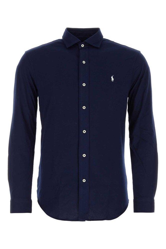 Polo Pony Embroidered Buttoned Shirt In Navy Product Image