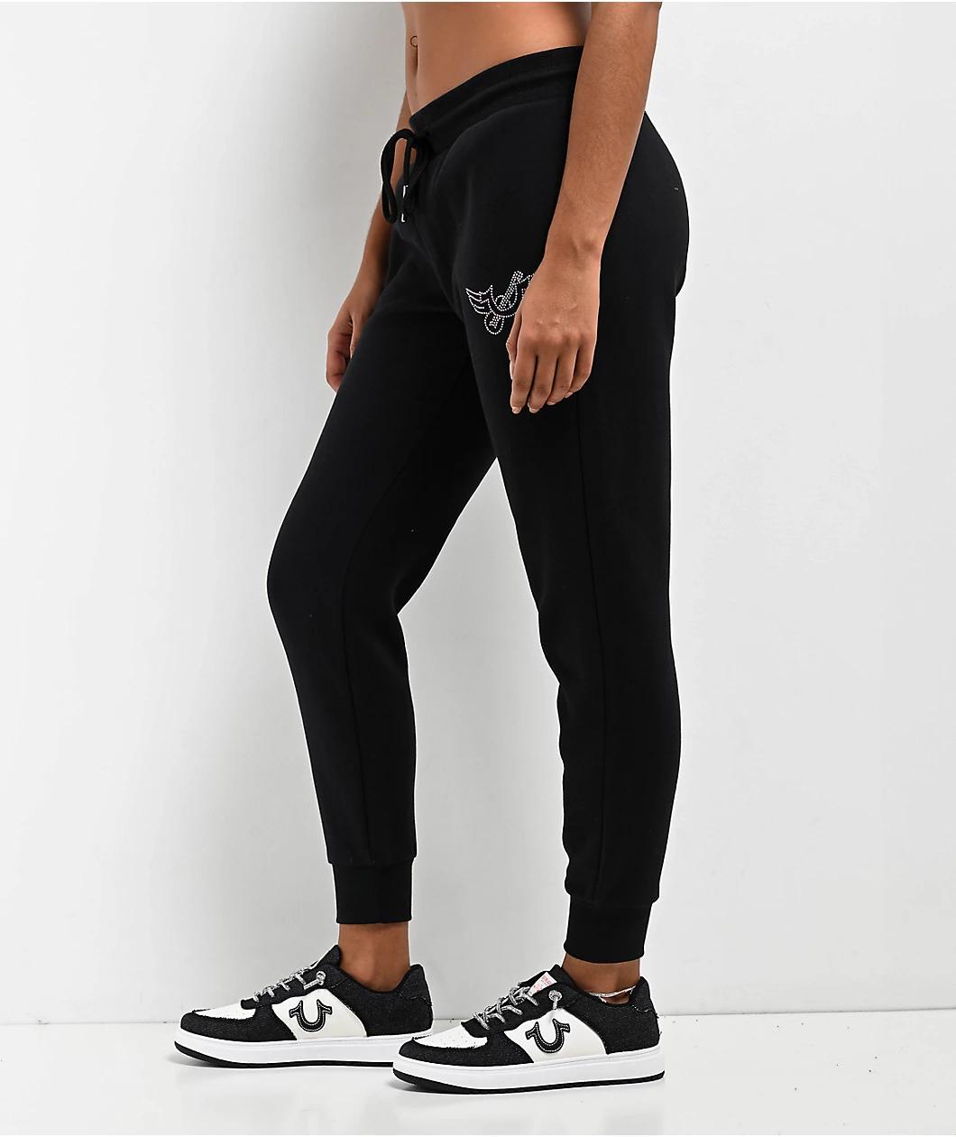 True Religion Retro Crystal Logo Black High Rise Jogger Sweatpants Product Image