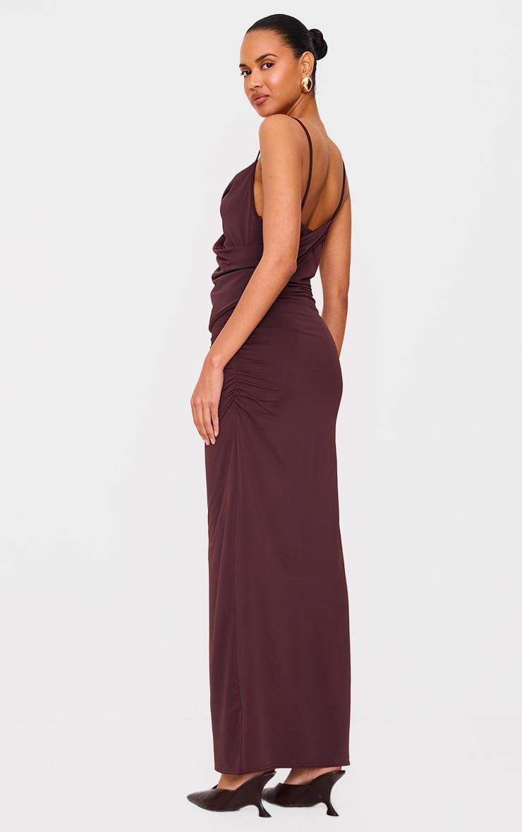 Chocolate Double Layer Slinky Drape Detail Maxi Dress Product Image