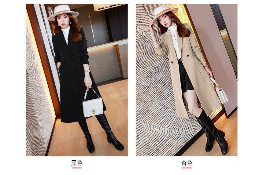 Double Breasted Plain Long Coat Product Image