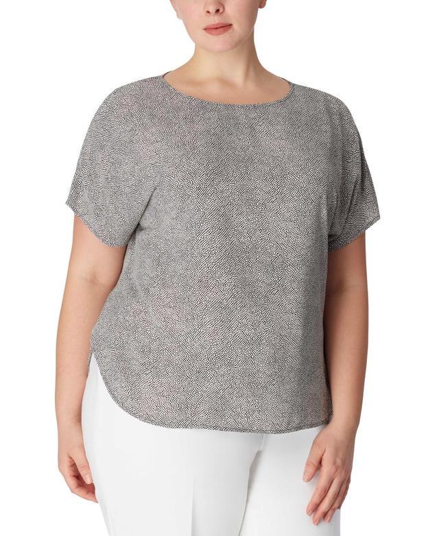 Anne Klein Plus Size Printed Short-Sleeve Top - Anne Black Product Image