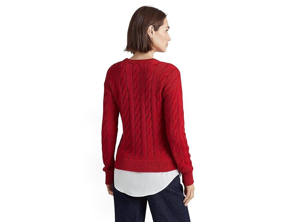 Lauren Ralph Lauren Layered Cotton-Blend Cable-Knit Sweater (Classic ) Women's Clothing Product Image