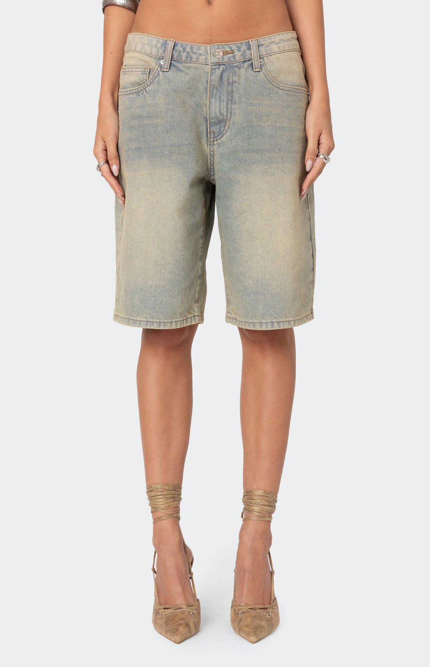 Edikted Women's Shira Washed Denim Bermuda Shorts Product Image