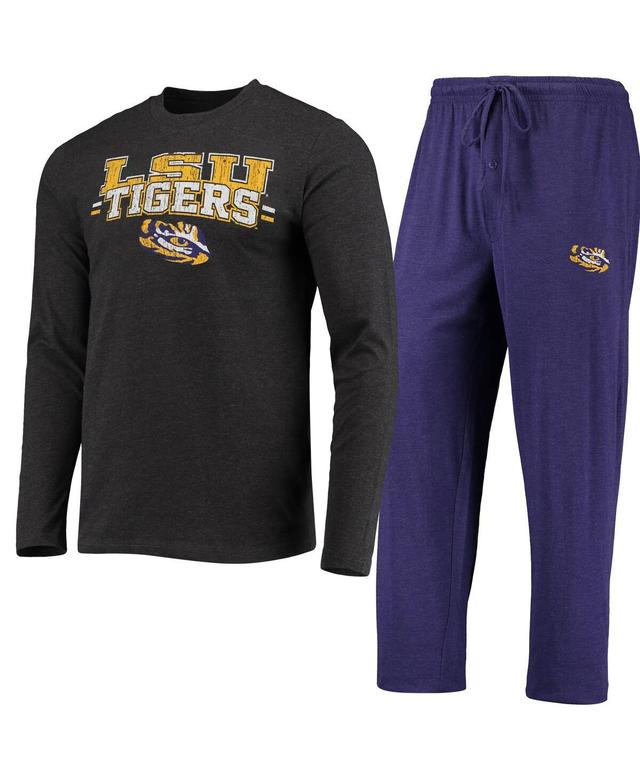 Mens Concepts Sport /Heathered Charcoal LSU Tigers Meter Long Sleeve T-Shirt & Pants Sleep Set Product Image