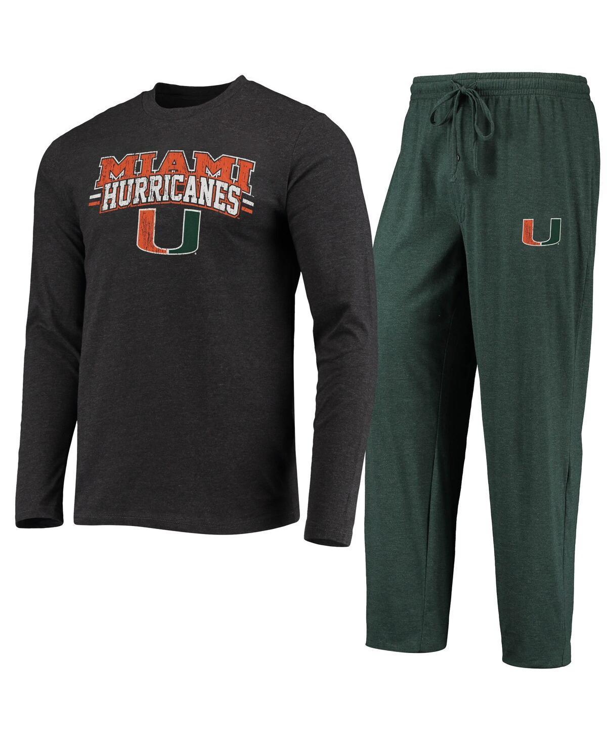 Mens Concepts Sport /Heathered Charcoal Miami Hurricanes Meter Long Sleeve T-Shirt & Pants Sleep Set Product Image