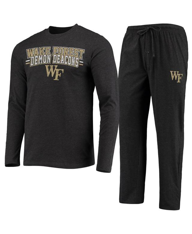 Mens Concepts Sport Black/Heathered Charcoal Wake Forest Demon Deacons Meter Long Sleeve T-Shirt & Pants Sleep Set WFU Black Product Image