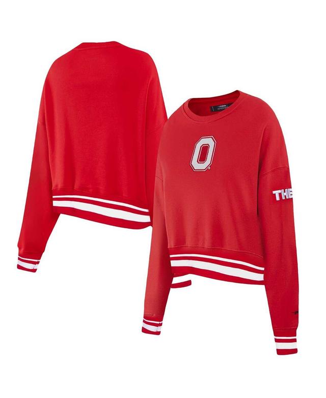 Pro Standard Womens Scarlet Ohio State Buckeyes Classic Rib Fleece Cropped Crewneck Pullover Sweatshirt Product Image