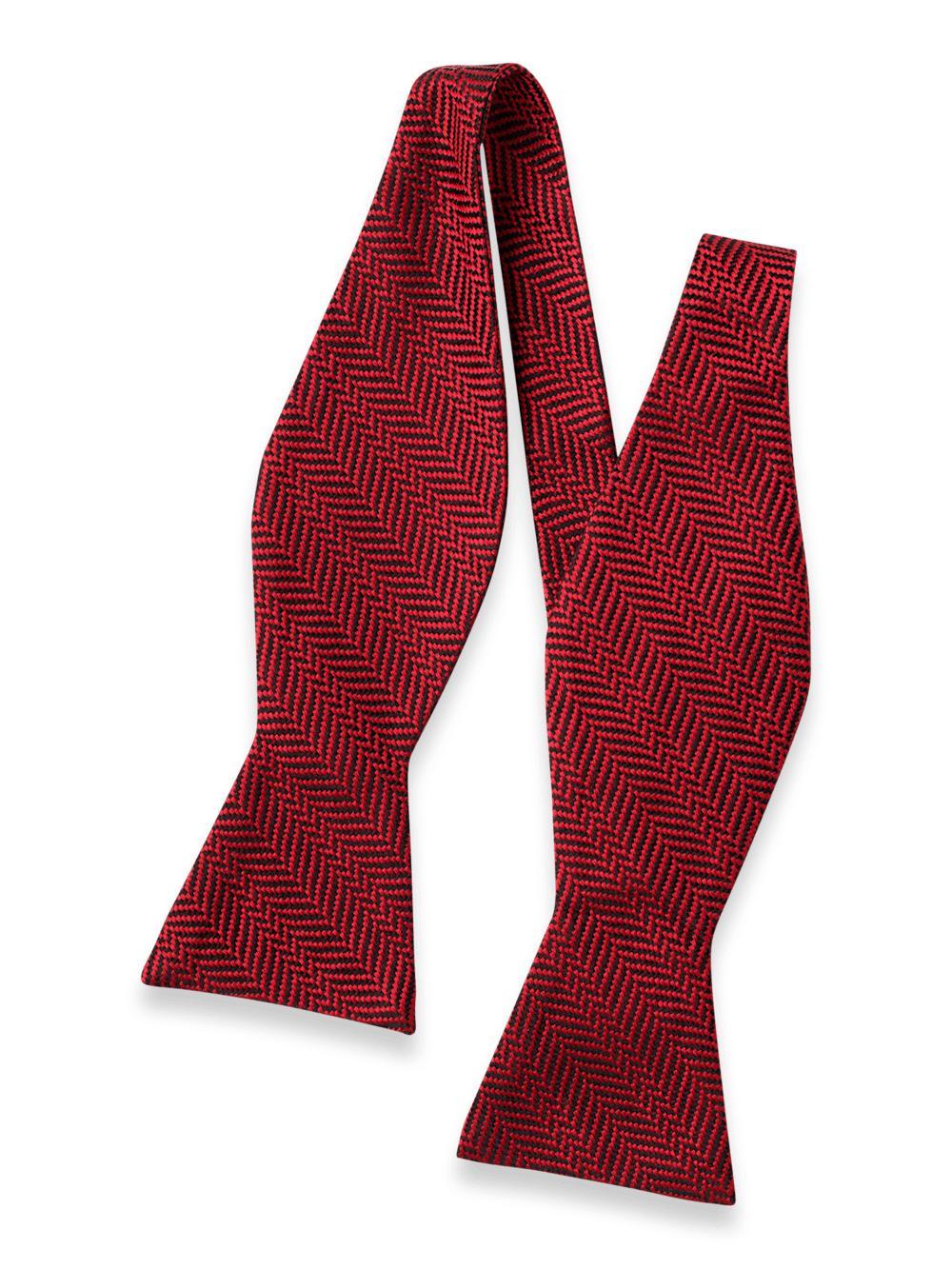 Herringbone Woven Silk Self-tie Bow Tie - Red Product Image