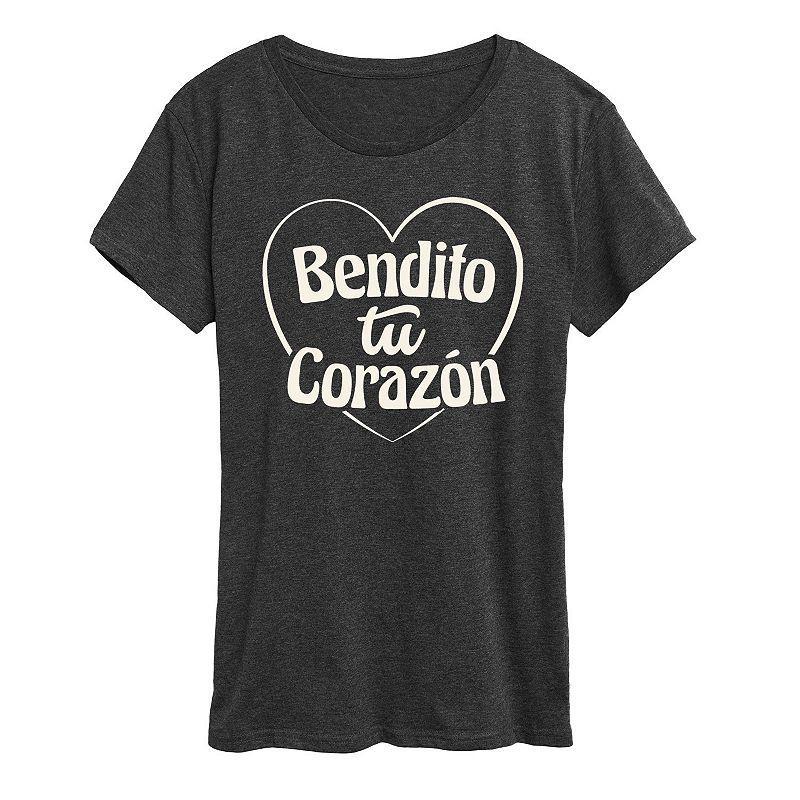 Womens Bendito Tu Corazon Graphic Tee, Girls Grey Red Product Image