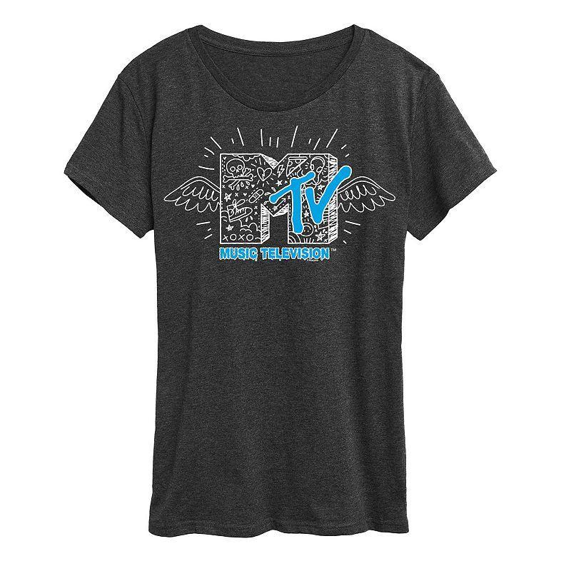 Womens MTV Doodle Logo Graphic Tee Heather Grey Product Image