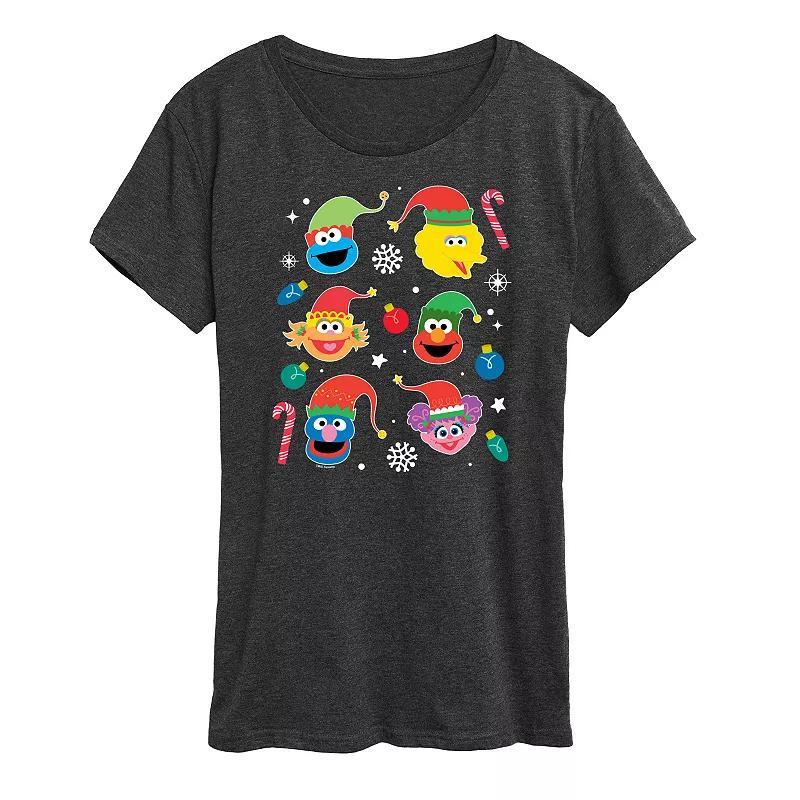 Womens Sesame Street Holiday Icons Graphic Tee, Girls Heather Grey Product Image