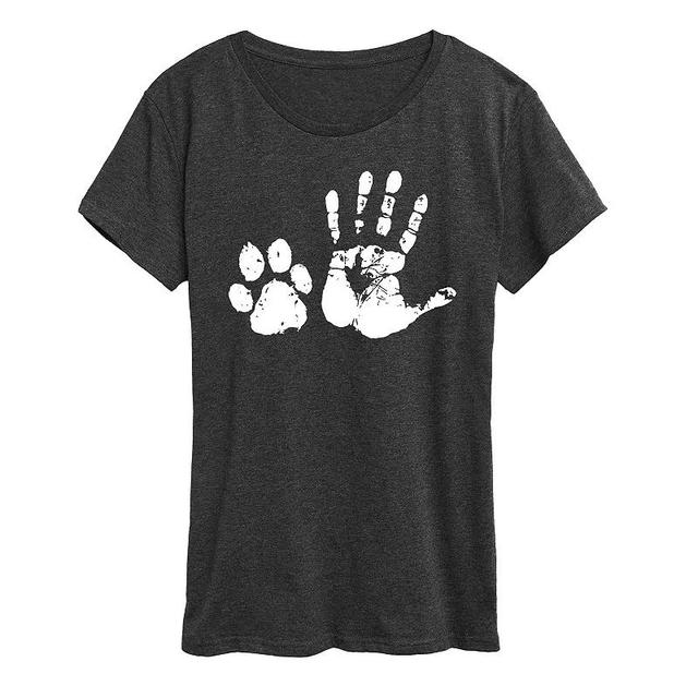 Womens Hand And Paw Print Graphic Tee, Girls Grey Blue Product Image