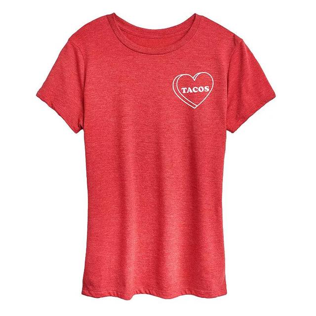 Womens Tacos Heart Graphic Tee Grey Red Product Image