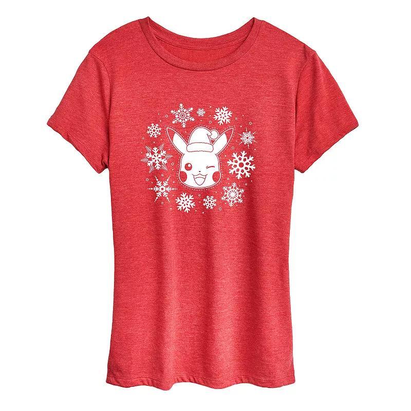 Womens Pokemon Pikachu Snowflakes Tee Grey Red Product Image