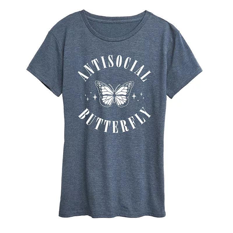 Womens Antisocial Butterfly Graphic Tee Dark Grey Product Image