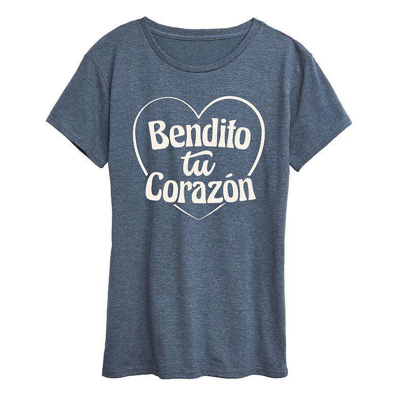 Womens Bendito Tu Corazon Graphic Tee, Girls Grey Red Product Image