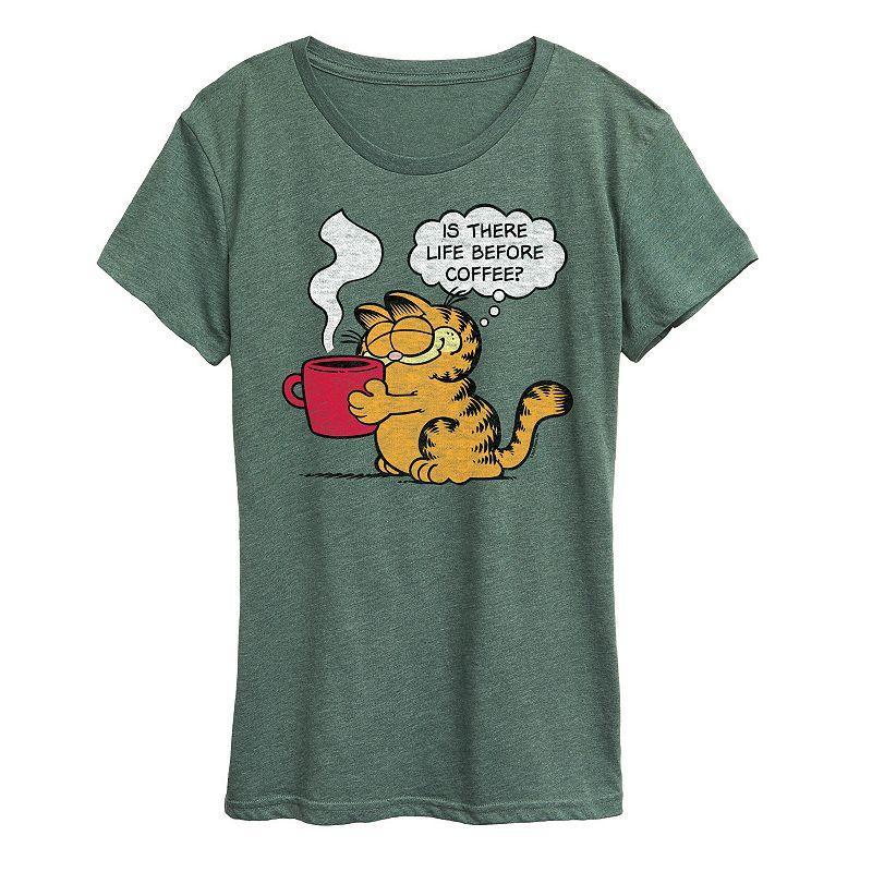 Womens Garfield Life Before Coffee Graphic Tee, Girls Grey Royal Blue Product Image