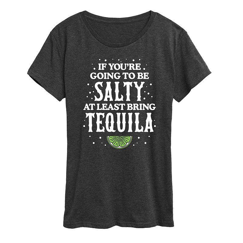 Womens Be Salty Bring Tequila Graphic Tee Heather Grey Product Image