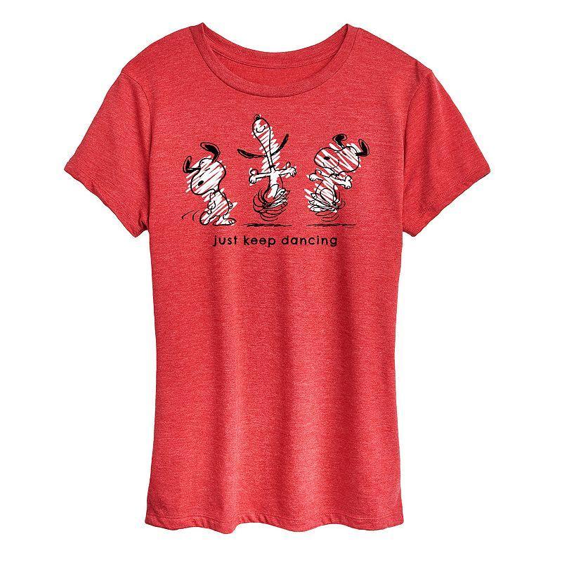 Womens Peanuts Snoopy Just Keep Dancing Graphic Tee, Girls Grey Royal Blue Product Image